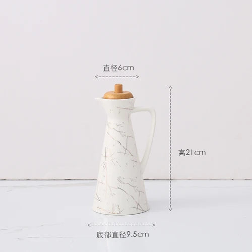 Wooden Cover Ceramics Oil Can Home Spice Jar Sealing Cap Kitchen Supplies High Capacity 400ml/800ml Vinegar Pot Oil Bottle