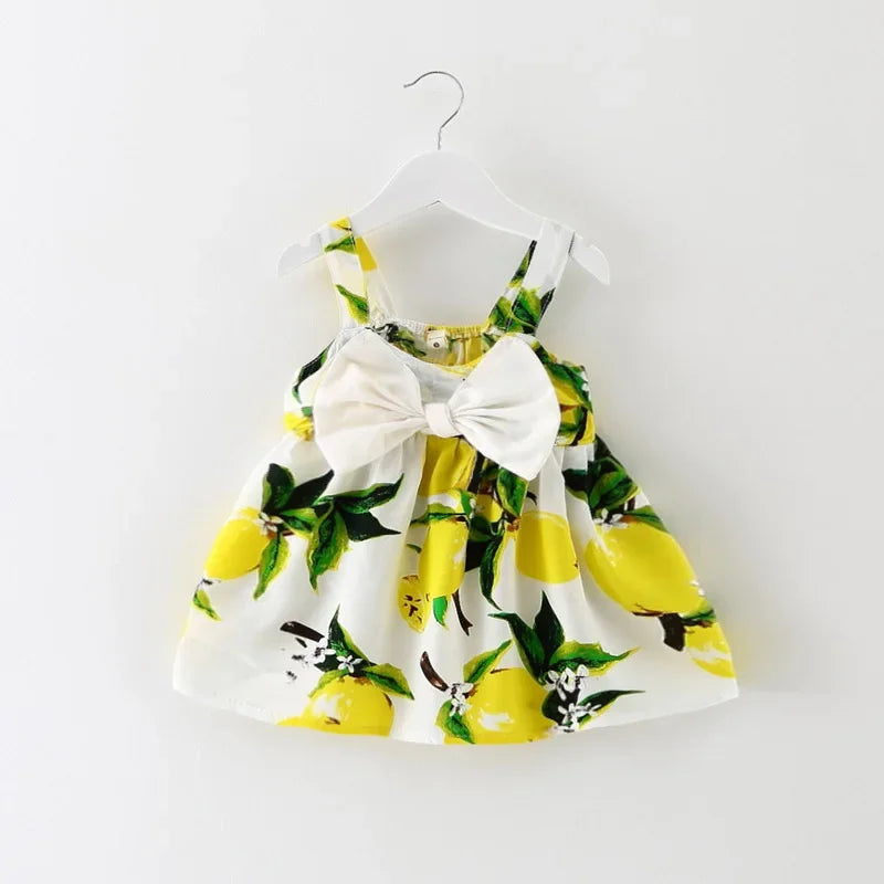 New Cute Printed Sleeveless Newborn Princess Dress Summer Baby Girl Dress Big Bow Baby Girl Birthday Dress Baby Girl Clothes