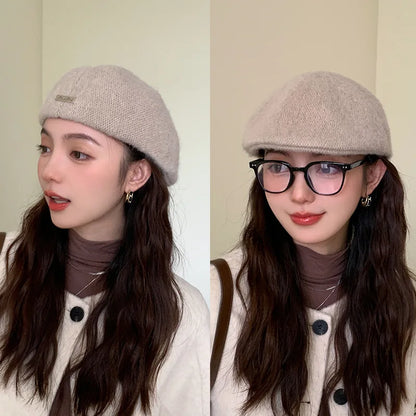 Women Spring Autumn British Style Beret Lady Vintage Flat Cap Winter Keep Warm Knitted Hat All-match Peaked Cap Wholesale New in