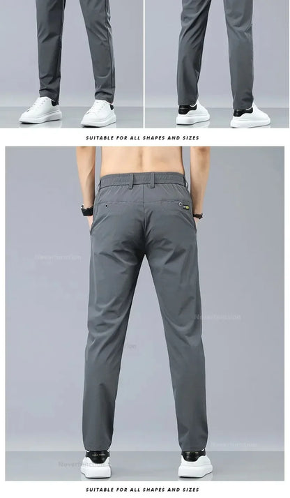 2024 Summer Thin Men's Slim Fit Casual Pants Korean Style Soft Breathable Elastic Business Fashion Casual Long Pants Male