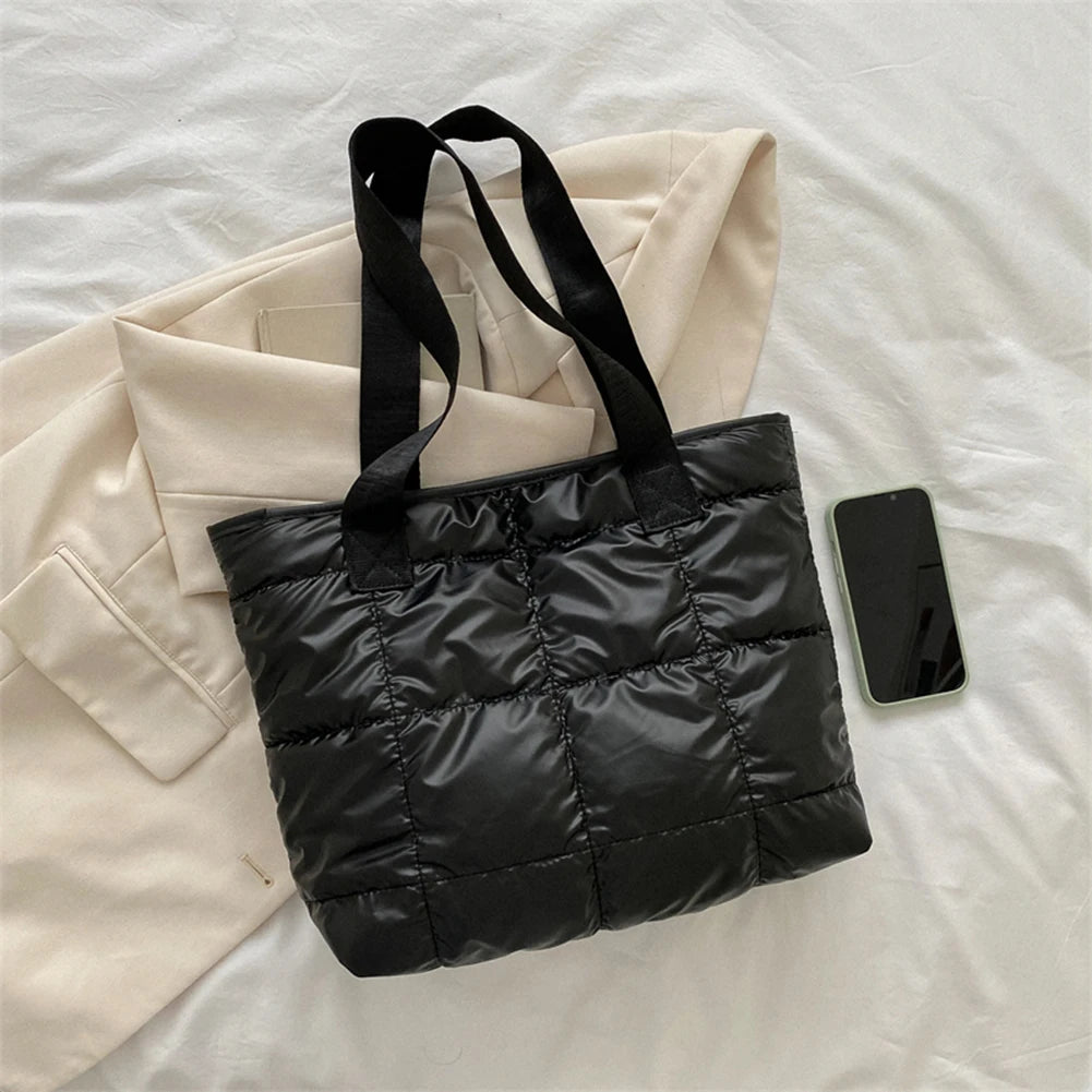 Fashion Ladies Tote Handbags Large Capacity Cotton Padded Top-handle Bags Rhombus Shopping Bag Quilted Solid for Leisure Travel