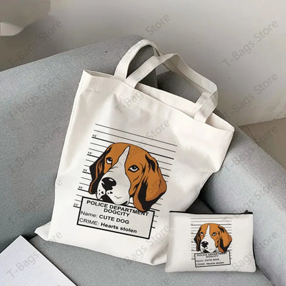 2pcs/set Beagle Bagel Dog Cute Print Tote Bag, Large Capacity Shoulder Bag, Women's Casual Handbag for Work School Shopping