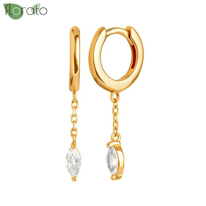 925 Sterling Silver Needle Elegant White Crystals Small Hoop Earrings for Women Fashion 18K Gold Pendant Earrings Luxury Jewelry