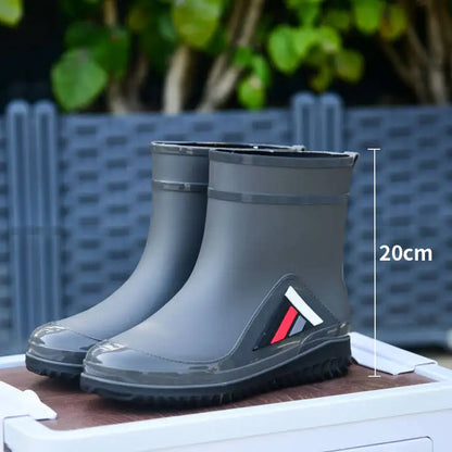 New Fashion Rain Boots for Men Mid-calf Non-slip Waterproof Rain Boots Car Washing Fishing Leisure Work Rubber Shoes with Cotton