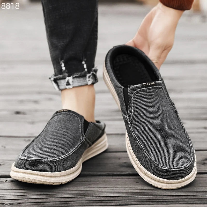 2024 Summer Men's Half Slippers Fashion Men's Flat Bottom Casual Shoes Soft Sole Cloth Shoes Support Shoes Men's Sports Shoes