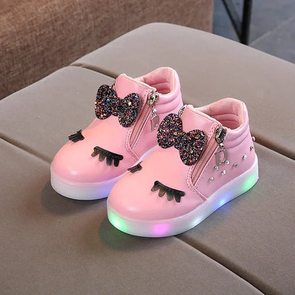 Children Shoes Casual Sneaker for Boy Kid Shoes Girl Rhinestones LED Light Trend Illuminated Shoe Bowknot Girl Shoe Zapatillas