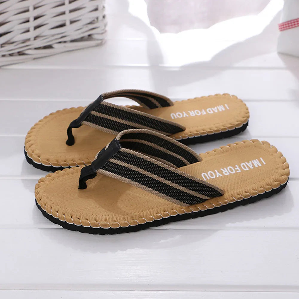 Flip-Flops For Men Summer Anti-Skid Breathable Home Outdoor Comfortable Slippers Daily Casual Regular Canvas Strap Flip-Flops