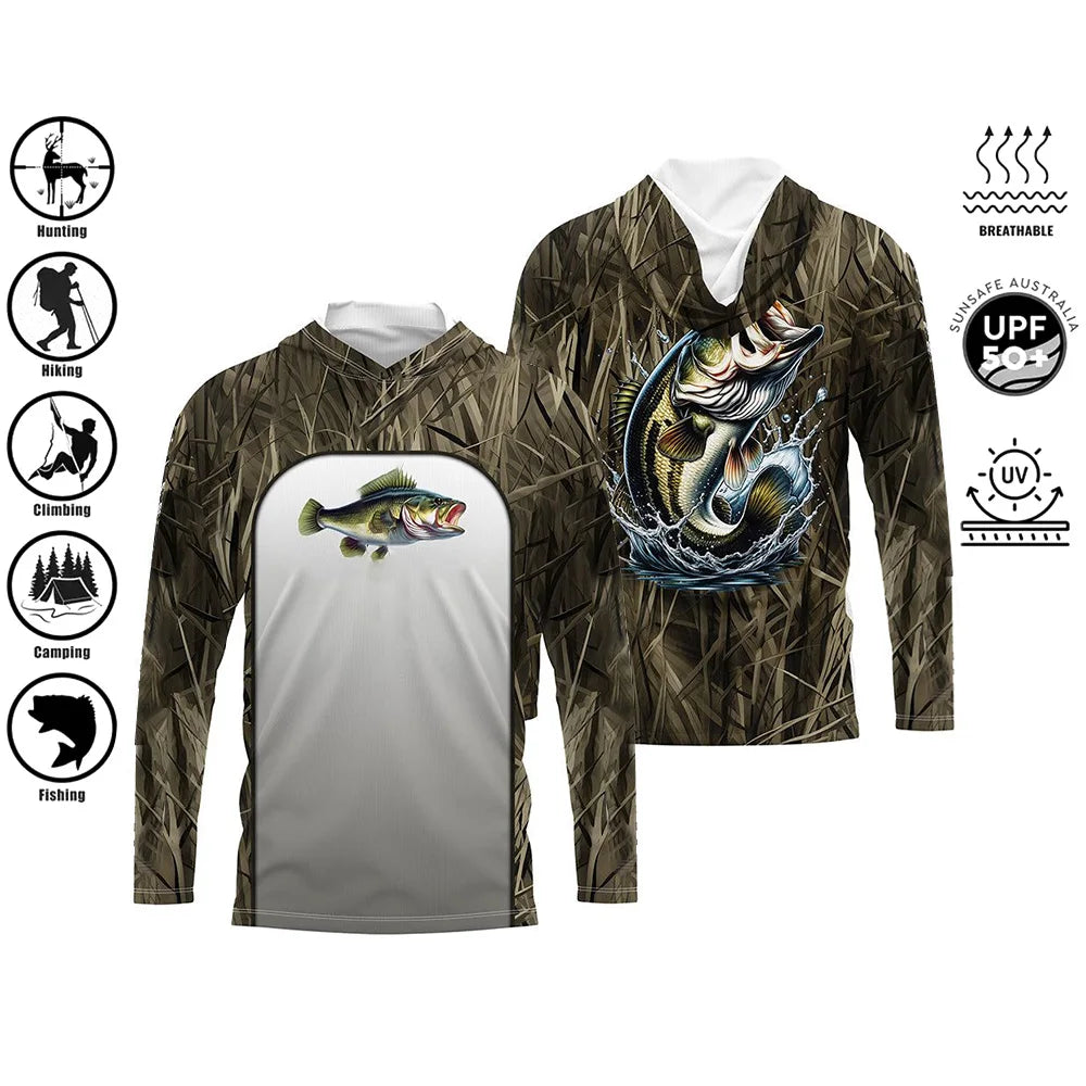 Fishing Shirt Hoodie,UPF 50+ Uv Protection Quick Dry Tops, Plus-size Breathable Camouflage 3D Fishing Shirt Tops 4XL