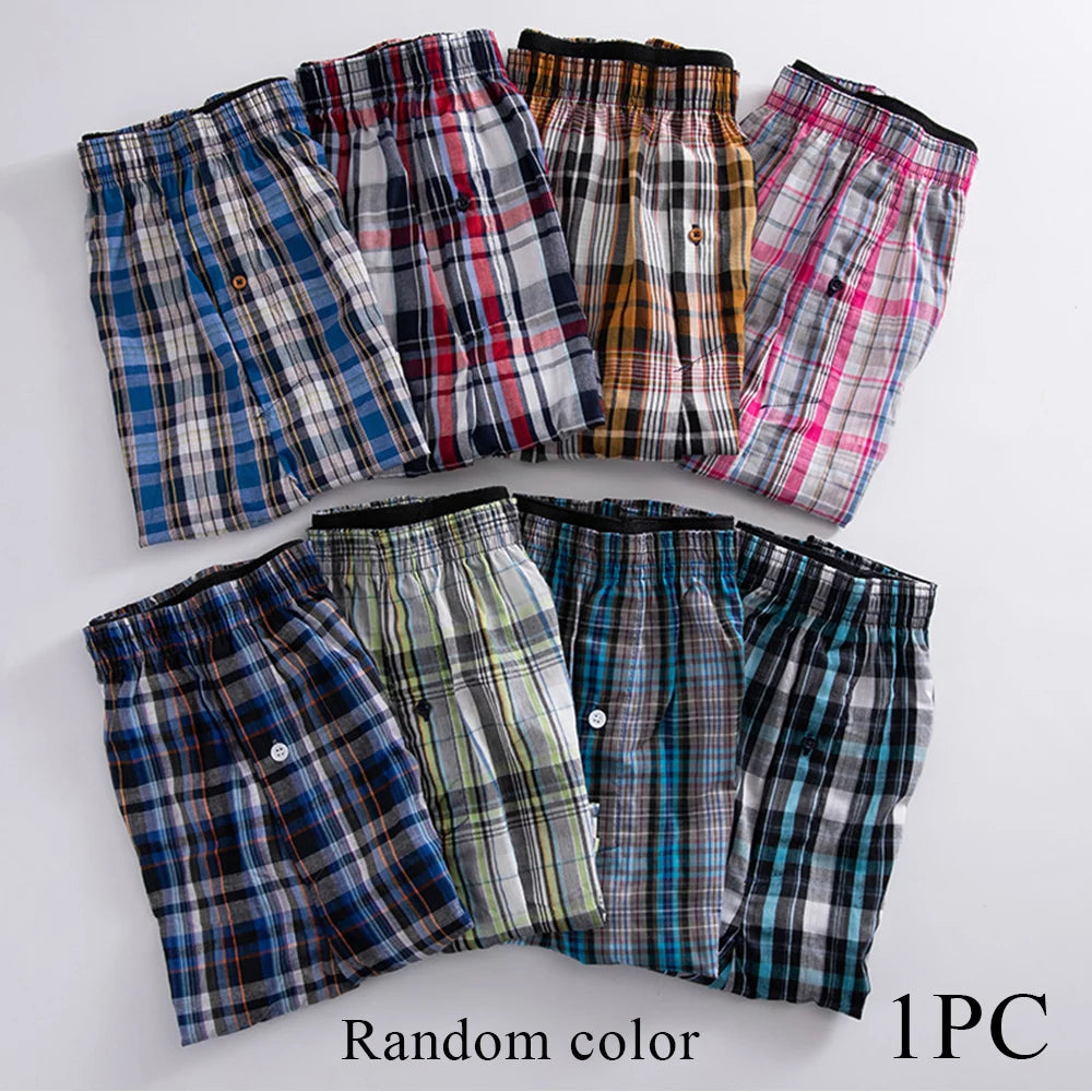 Mens Underwear Boxers Shorts Casual 100 % Cotton Sleep Underpants Plaid Loose Comfortable Homewear Striped Arrow Panties