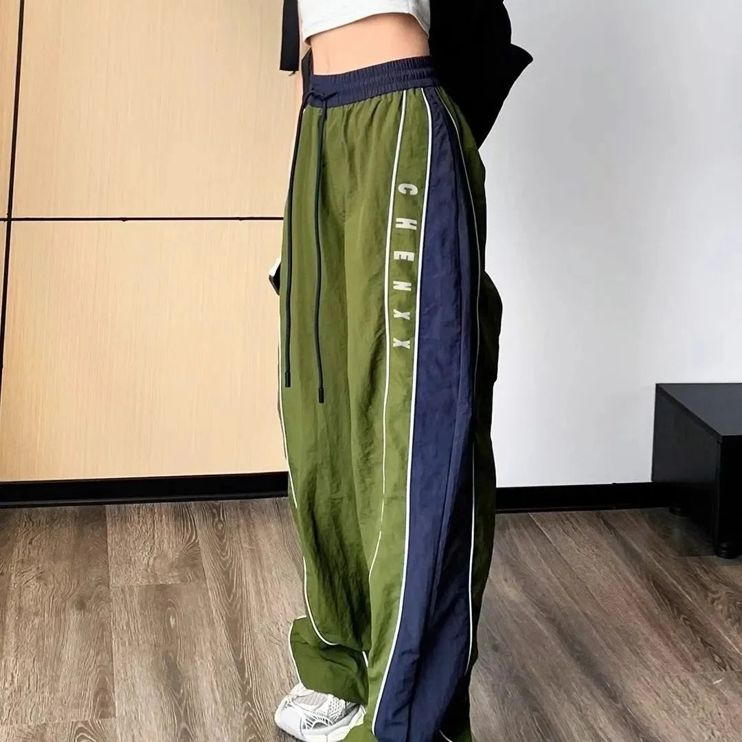 Oversize Pockets Tech Fashion Trousers Y2K Women Cargo Pants Vintage Streetwear Baggy Wide Leg Sweatpants Casual Drawstring