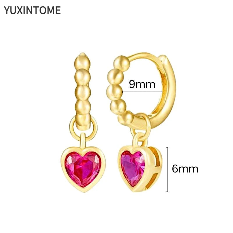 925 Silver Ear Needle Rose Red Hoop Earrings For Women Exquisite Water Drop/Flower/Heart Crystal Piercing Huggie Earring Jewelry