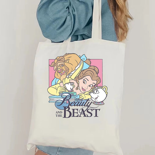 Retro Disney Beauty and the Beast Handbag Disney Belle Princess tote bag Disney Girl Trip Gift Reusable Canvas Shopper Bag