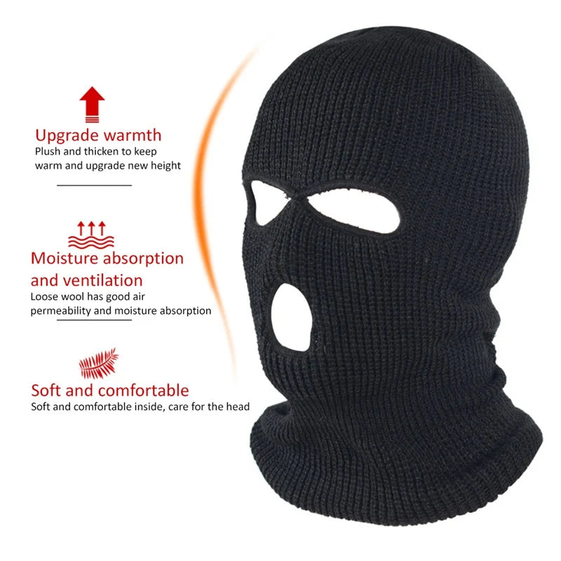 New Full Face Cover Ski Mask Hat 3 Holes Balaclava Army Tactical CS Windproof Knit Beanies Bonnet Winter Warm Unisex Caps