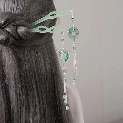 Vintage Tassel Hair Stick Jade Fringe Hairpin Chopstick For Women Chinese Hanfu Hair Accessories Retro Custome Hair Bun Jewelry