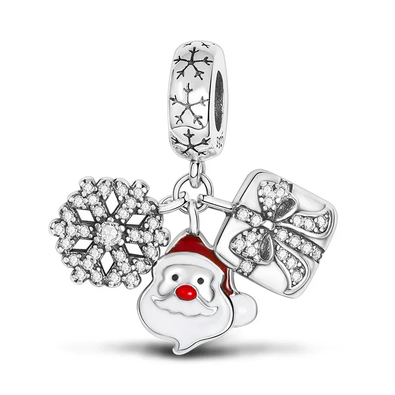 925 Silver Christmas Series Sock Snowman Elk Bell Pendant Fit Original Bracelet Charm Beads Necklace DIY Female Jewelry