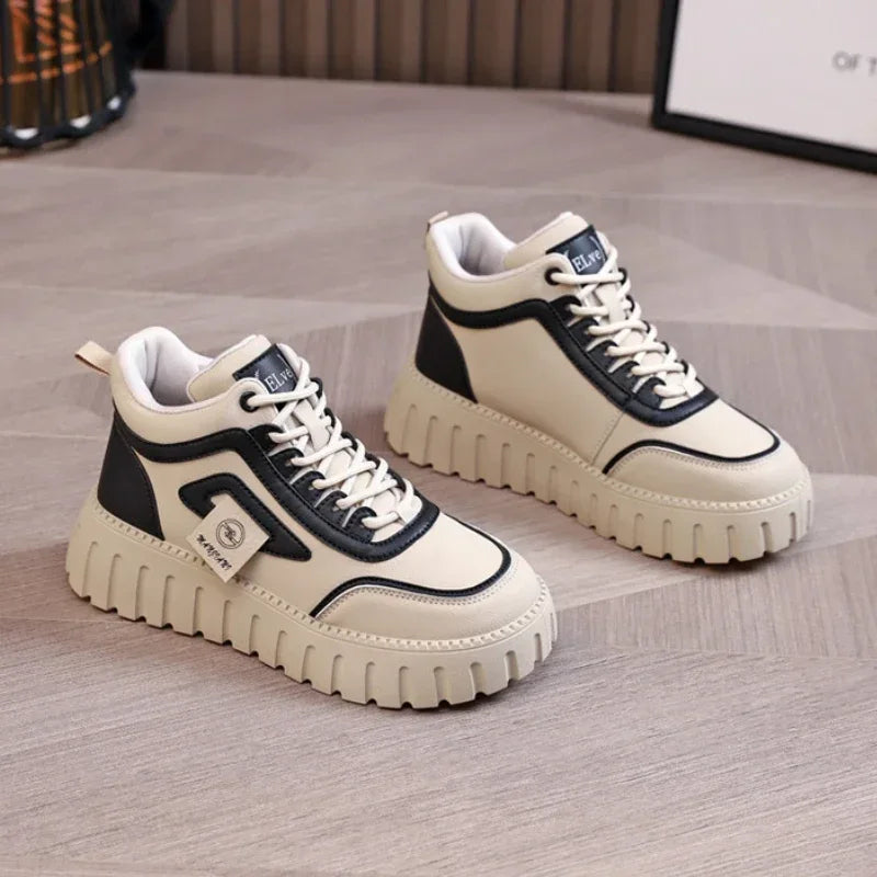 High Cut Thick Soled Dad Shoes 2024 Autumn New Versatile Design Sense Casual Sports Women's Height Increasing Vulcanized Shoes