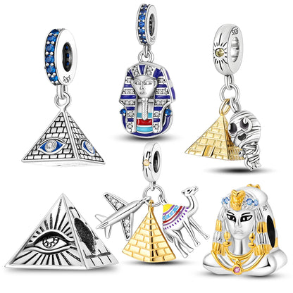 Pyramid Mum Dangle Charm Fit Bangle Bracelet 925 Sterling Silver Cleopatra Pharaoh Charms Beads Pendant Silver Original Jewelry