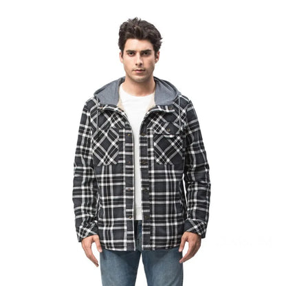 Men Winter Plaid Shirts Coats Hooded Fleece Jackets Harajuku Lg Sleeonve LoosCae sual Shirts Jackets European Style Size S-2XL