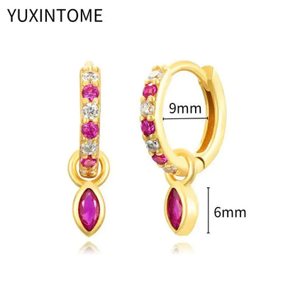 925 Silver Ear Needle Rose Red Hoop Earrings For Women Exquisite Water Drop/Flower/Heart Crystal Piercing Huggie Earring Jewelry