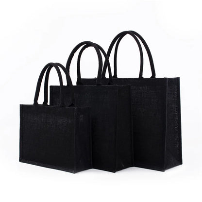 Black Burlap Tote Bag With Handle Linen Eco-Friendly Handbags Large Capacity Portable Commuter Packages Versatile Shopping Bags