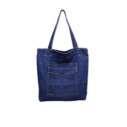 Fashion Women Large Capacity Shoulder Bags Wild Casual Handbag Street Canvas Denim Shoulder Bag Solid Color Zipper Shopping Bag