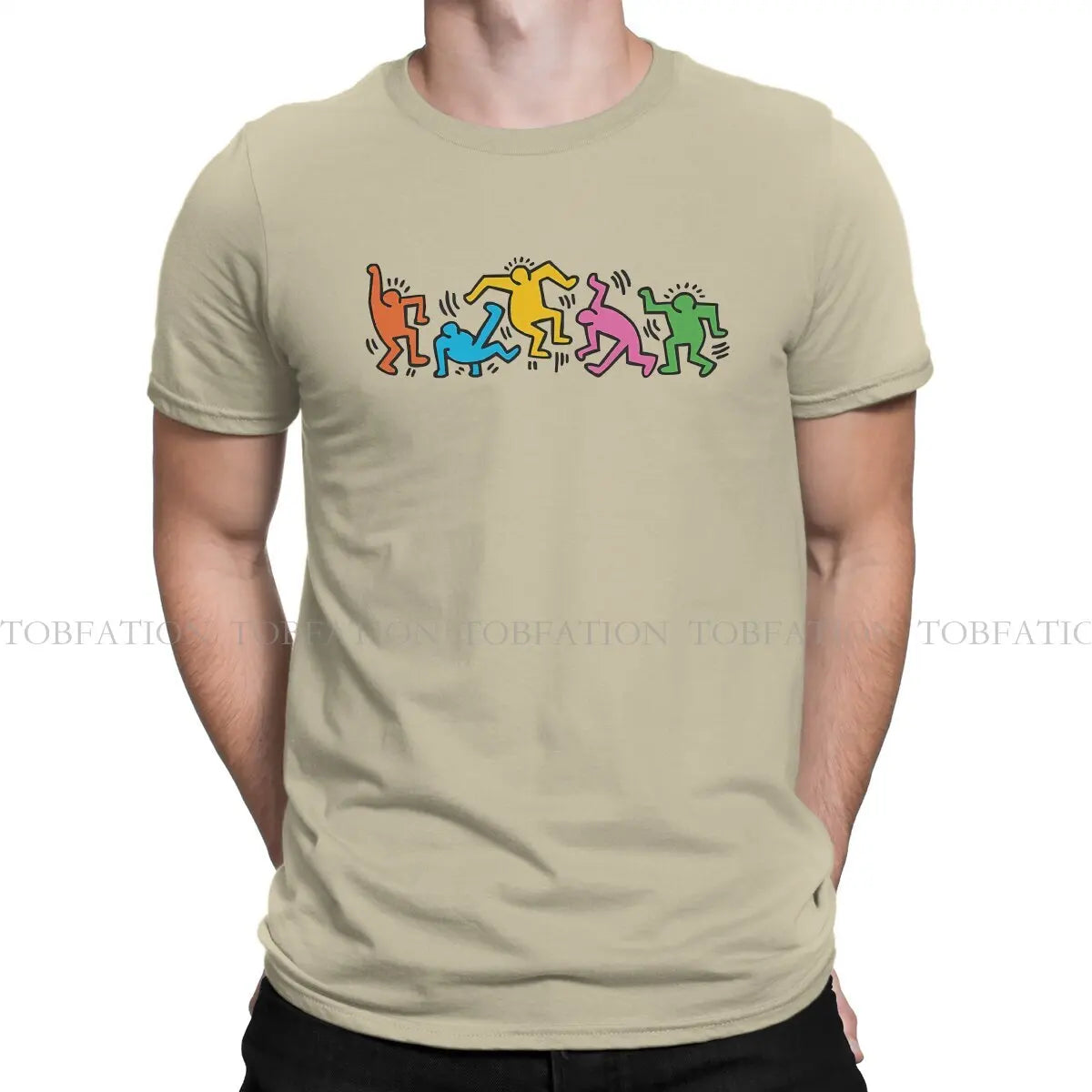 Haring Geometric Graffiti Dance Together Tshirt Homme Men's Tees Blusas Cotton T Shirt For Men