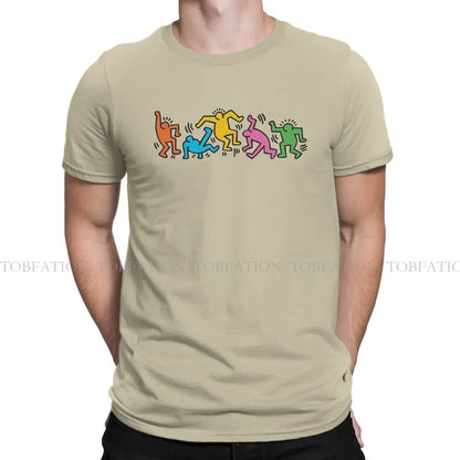 Haring Geometric Graffiti Dance Together Tshirt Homme Men's Tees Blusas Cotton T Shirt For Men