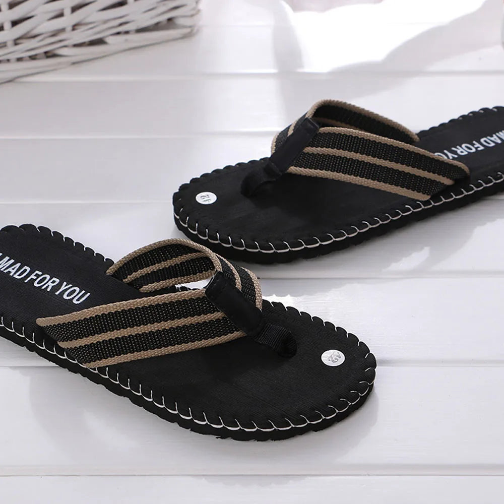 Flip-Flops For Men Summer Anti-Skid Breathable Home Outdoor Comfortable Slippers Daily Casual Regular Canvas Strap Flip-Flops