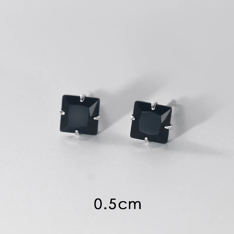 Modian Square CZ Stud Earrings 925 Sterling Silver Platinum Plated Black Cubic Zirconia Hypoallergenic Party Jewelry 3MM 4mm 5mm