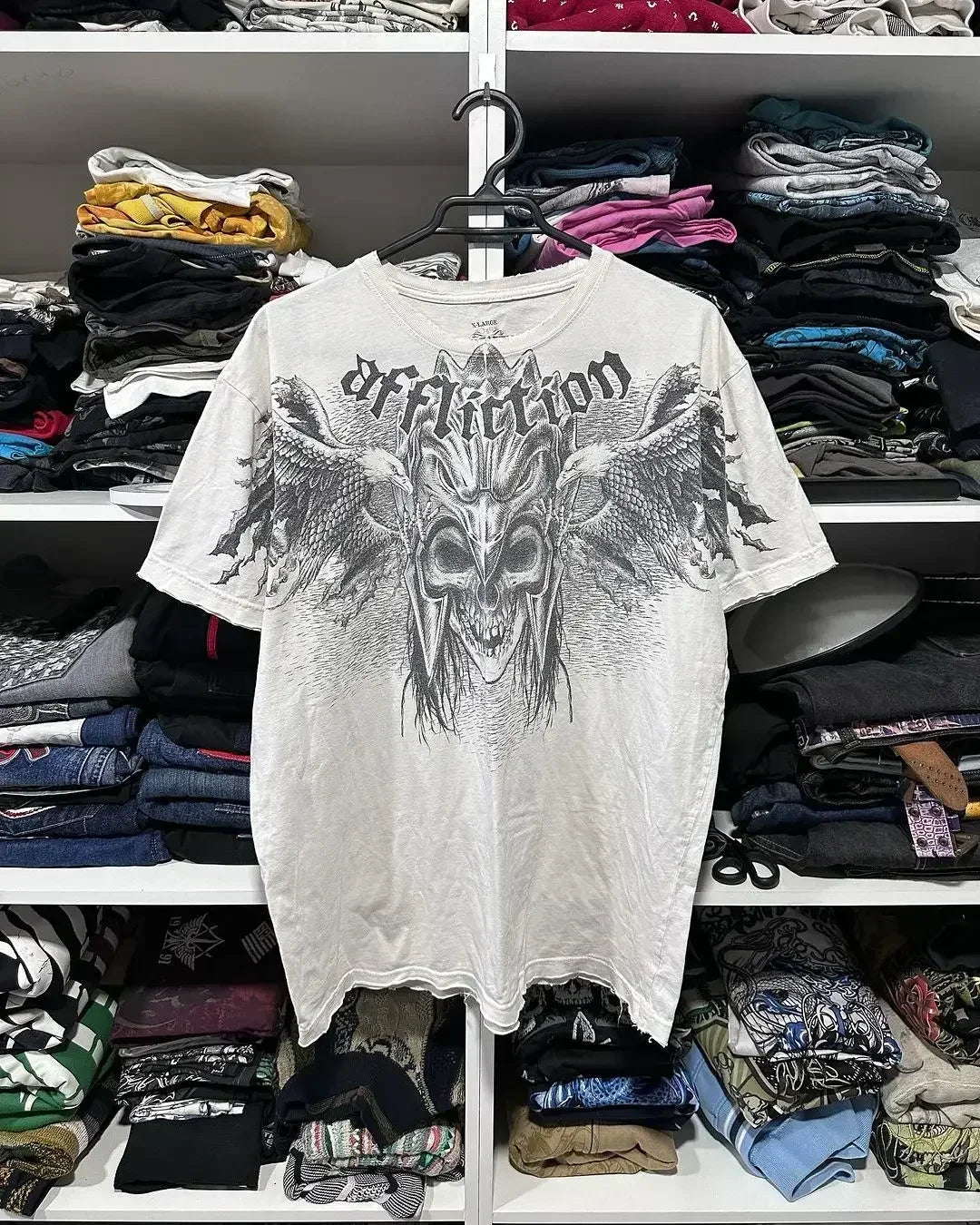 Affliction Long sleeved T shirt Y2K Fashion New Round Neck Oversized T shirt Mens Womens Casual Tops Streetwear Gothic Clothing