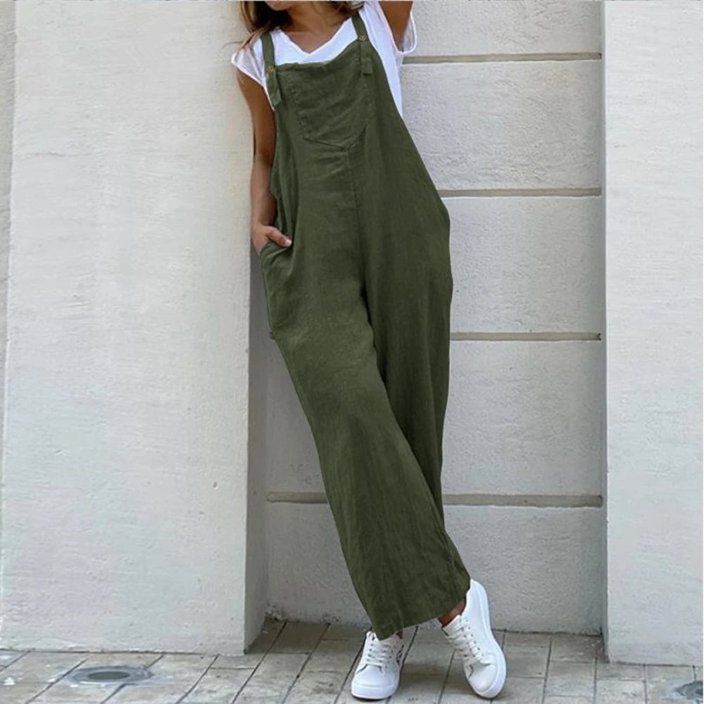 Women Strapless Backless Pocket Wide Leg Overalls Summer Female Solid Loose Oversized S-5XL Trousers JYFS-JY1850