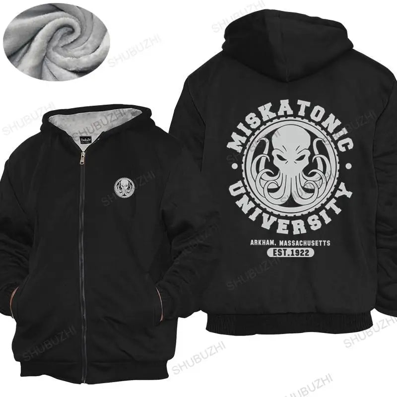 Mens winter warm coat loose tops Miskatonic University Men's hoodies Necronomicon Call Of Cthulhu Cthulu Lovecraft male hoodie