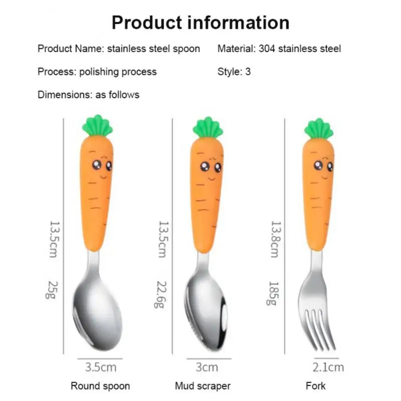 Baby Gadgets Tableware Set Children Utensil Stainless Steel Toddler Dinnerware Cutlery Cartoon Infant Food Feeding Spoon Fork