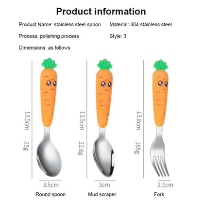 Baby Gadgets Tableware Set Children Utensil Stainless Steel Toddler Dinnerware Cutlery Cartoon Infant Food Feeding Spoon Fork