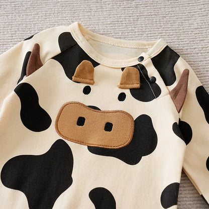 Baby Cow Clothing With Three-Dimensional Decoration New Style Cute Baby Boy And Girl Pure Cotton Long Sleeved Jumpsuit