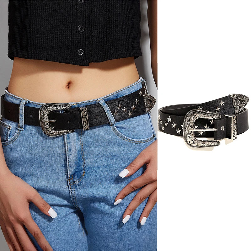 Rivet Hollow Bullet Decoration Belt Fashion Ladies Leather Studded Gift Man's Goth Rock Wild Adjustable Women Punk Black Belt