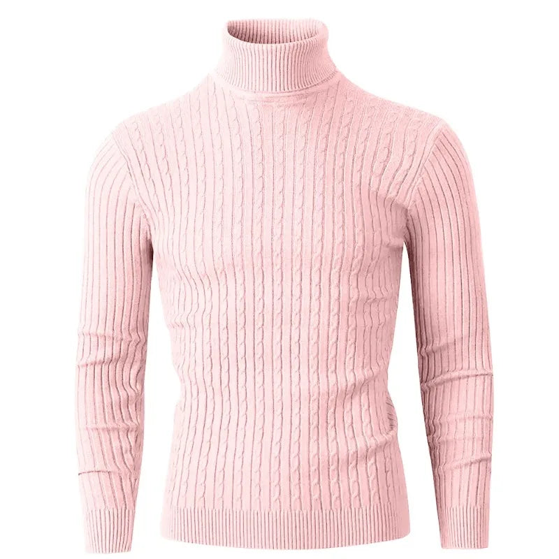 Autumn Men's Long Sleeve Knitted Sweater Winter Warm Turtleneck Pullovers Breathable Streetwear Solid Color Knitted Sweater Men