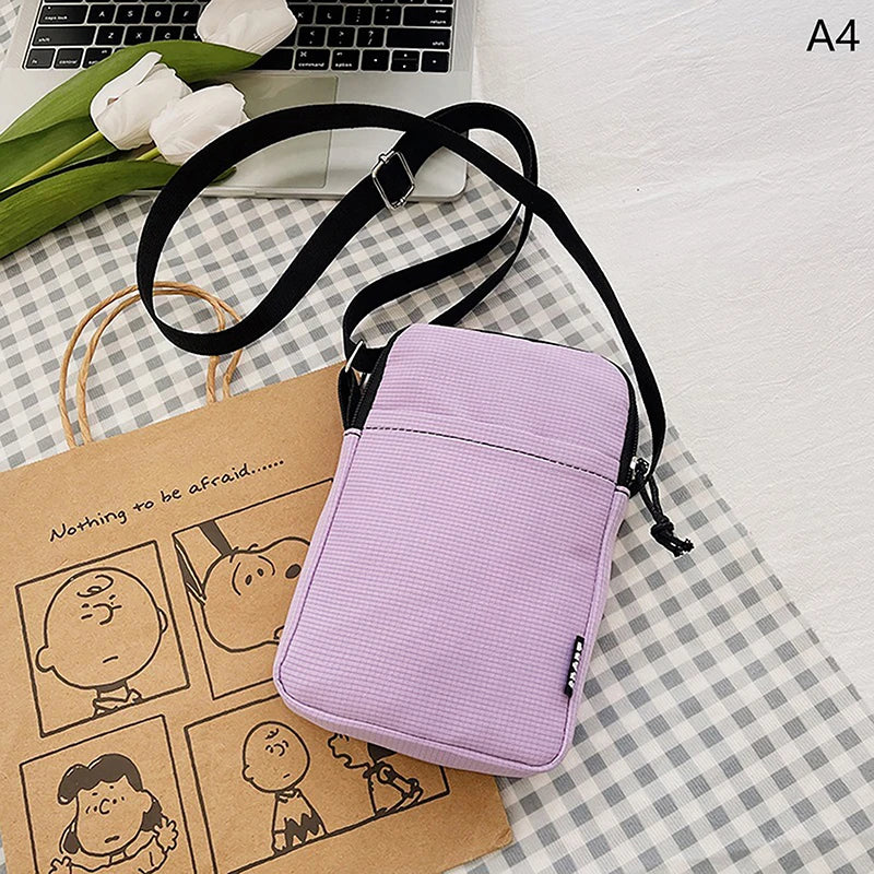 Simple Trendy Macaron Solid Color Shoulder Crossbody Canvas Bag Versatile Fashion Zero Wallet Samll Square Phone Bags For Girls