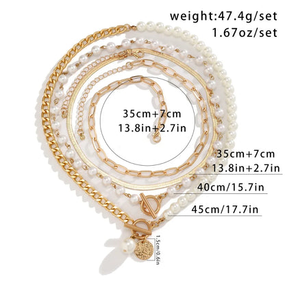 Multilayer Imitation Pearl OT Buckle Pendant Necklace Women Wed Bridal Goth Bead Chain Y2K Accessories Neck Jewelry Decoration