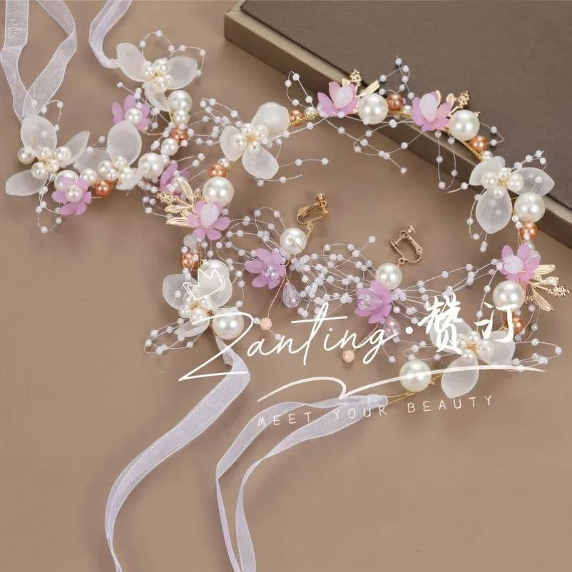 Children's Day Pearl Hairband Girl Performance Sweet Accessories Korean Version Super Immortal New Ribbon Flower Gift