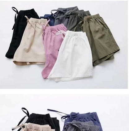 Cotton Linen Shorts Women Casual Workout Shorts Workout Mini Wide Leg Trousers Summer Basic High Wasit Biker Oversize Shorts