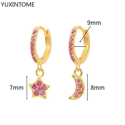 925 Silver Ear Needle Rose Red Hoop Earrings For Women Exquisite Water Drop/Flower/Heart Crystal Piercing Huggie Earring Jewelry