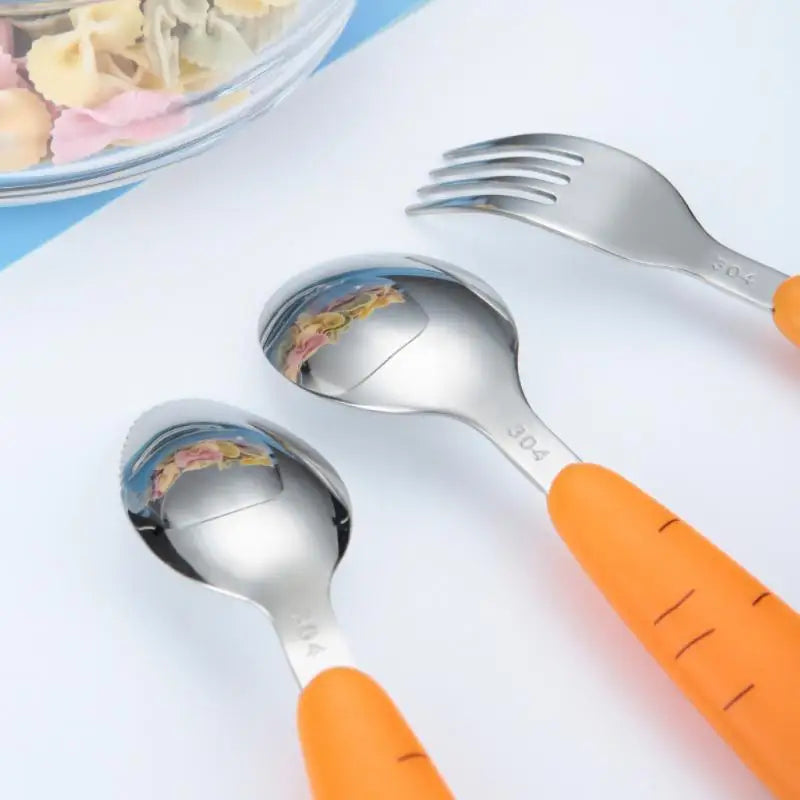 Baby Gadgets Tableware Set Children Utensil Stainless Steel Toddler Dinnerware Cutlery Cartoon Infant Food Feeding Spoon Fork