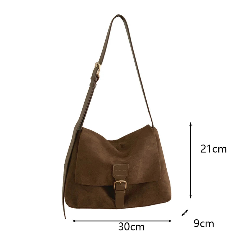 Women Suede Soft PU Leather Handbags, Designer Fashion Messenger Bag, Solid Color Shoulder Crossbody Bag