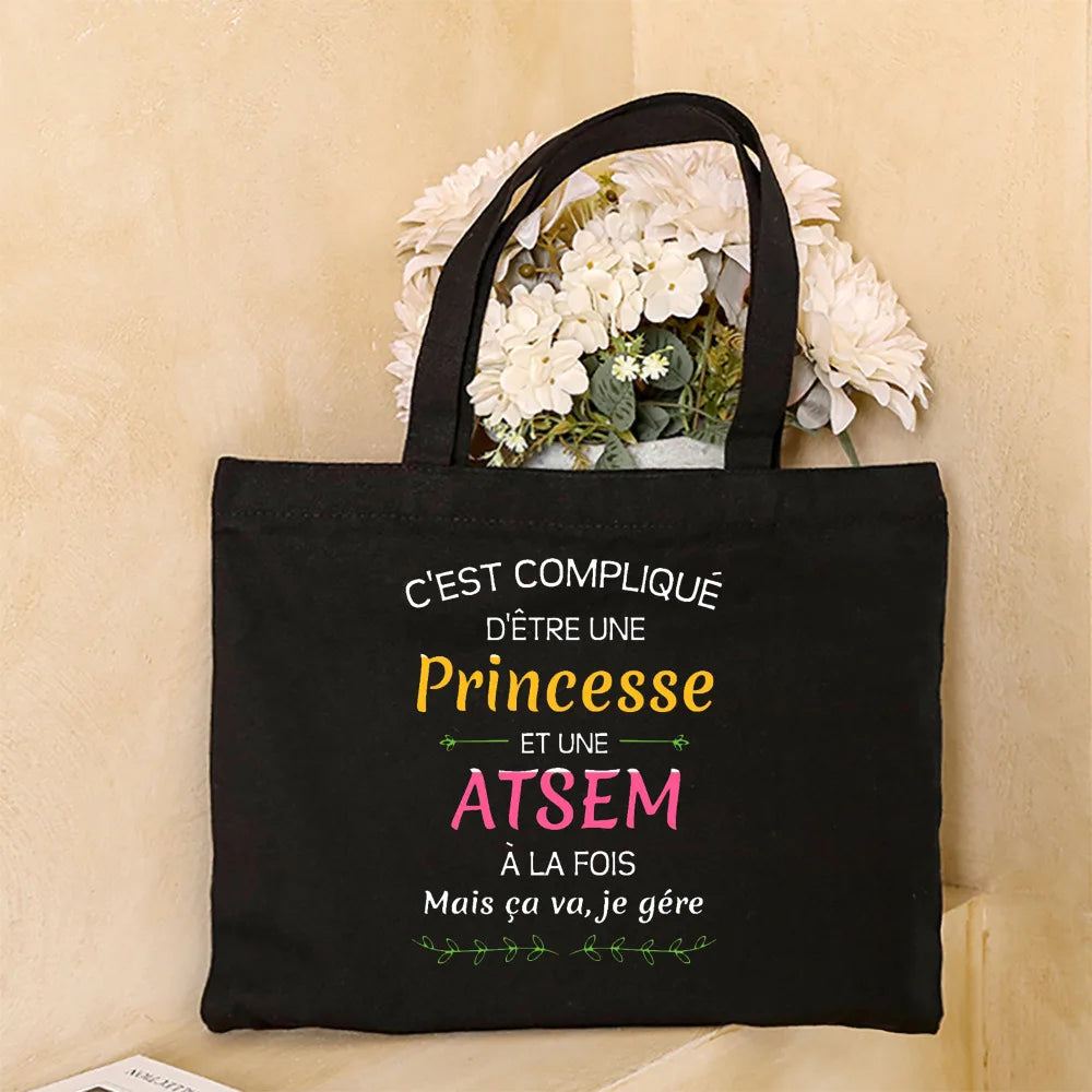 Merci Atsem Printed Women Shoulder Bag Canvas Shopping Bags Female Handbags Reusable Tote Graduation Thanks Gifts for Teacher