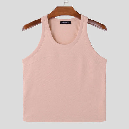 2024 Men Tank Tops Solid Color O-neck Sleeveless Streetwear Fitness Casual Male Vests Summer Fashion Crop Tops Men S-5XL INCERUN