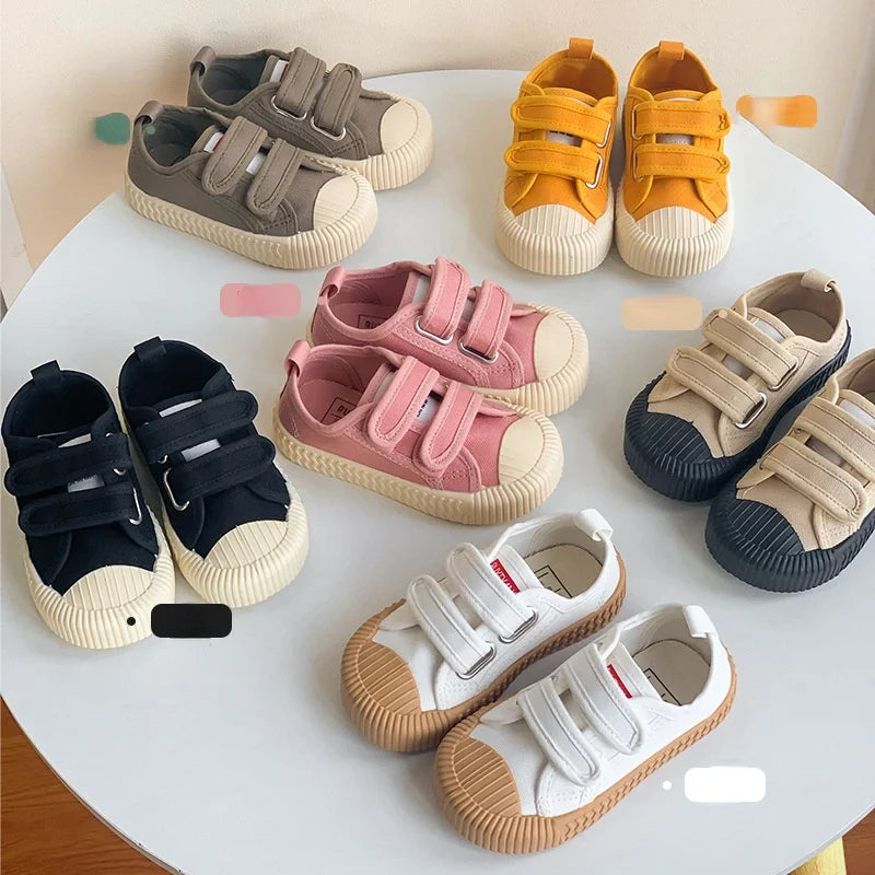 Children Canvas Shoes for Boys and Girls Spring  Autumn Hook and Loop Shoes Soft Bottom Breathable Toddler Baby Biscuit Shoes