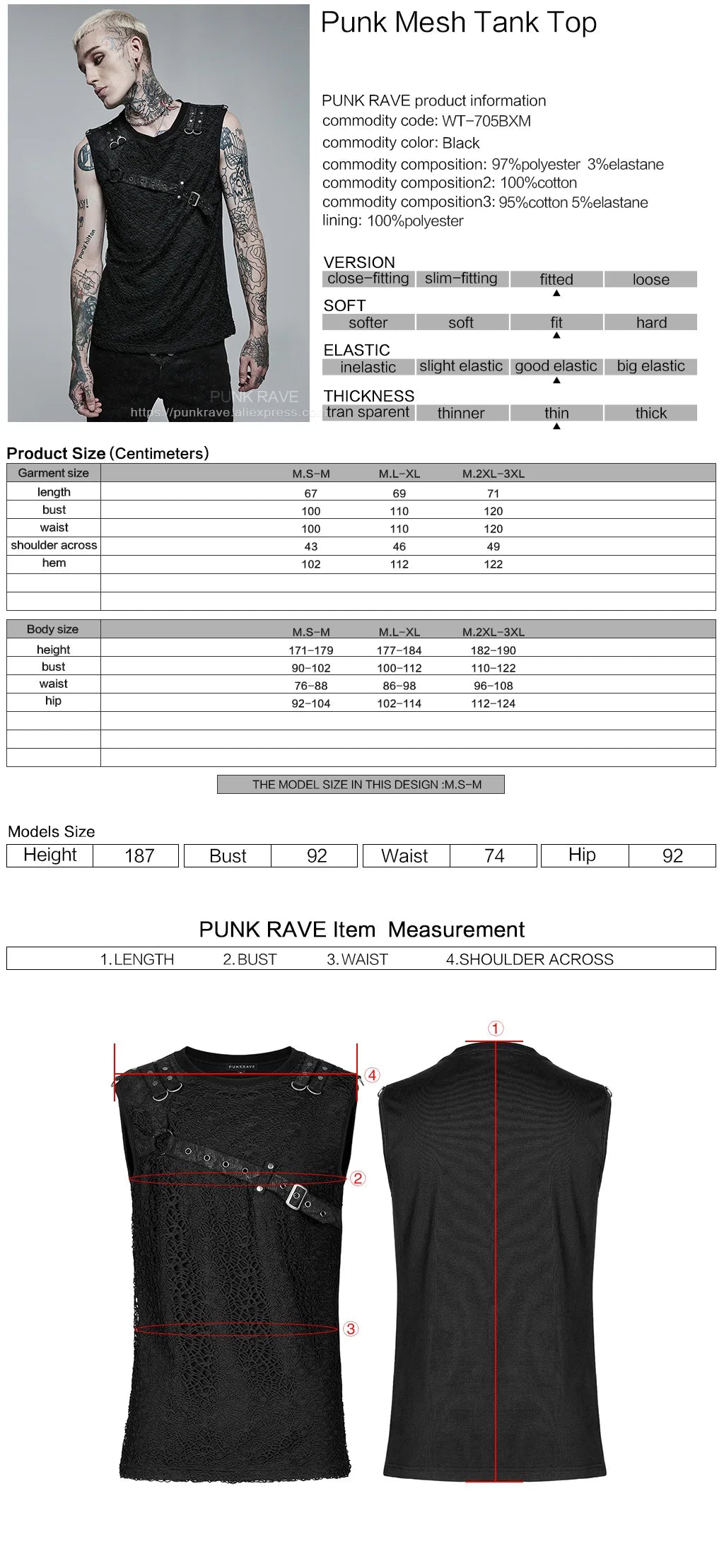 PUNK RAVE Men's Punk Style Daily Stylish Mesh V-neck Short Sleeve T-shirt Men Tank Casual Tops Spring and Summer Tees