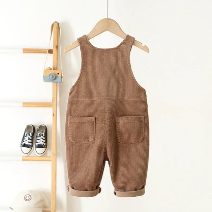 Spring 1-4Y Toddler Baby Boys Girls Solid Corduroy Suspander Overalls Heart Pattern Kids Playsuit Jumpsuit Clothes Romper