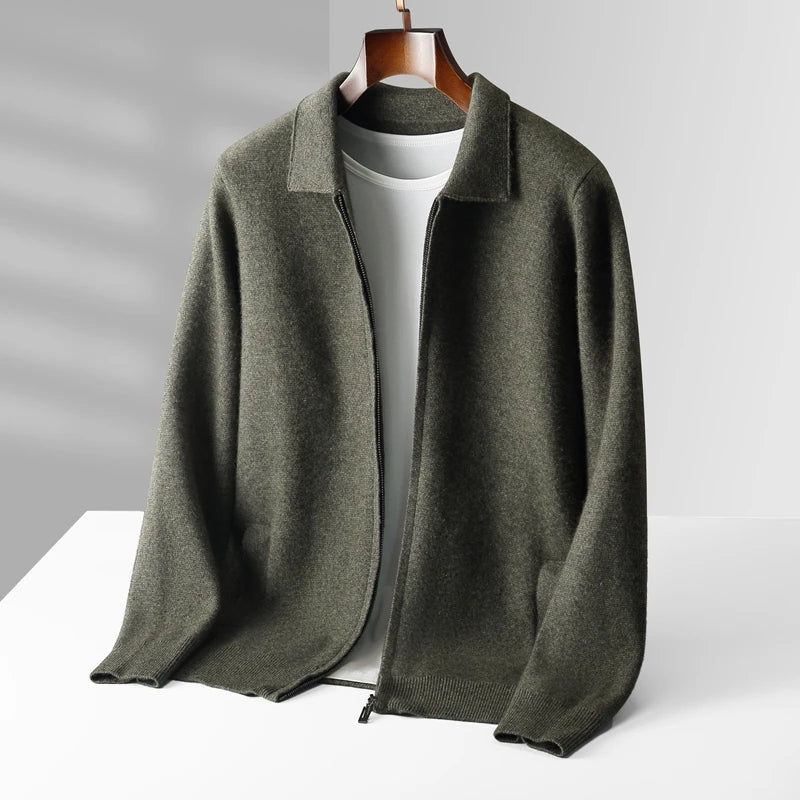 Men's Sweater Knitted Cardigan In Autumn And Winter Is A New Loose Outerwear Lapel 100% Pure Wool Casual Coat